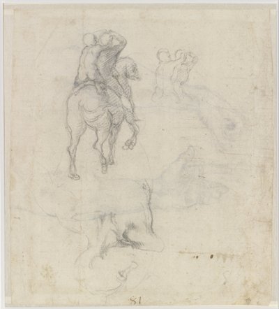 Studies of a Horse with Two Nude Riders and a Male Torso by Michelangelo Buonarroti